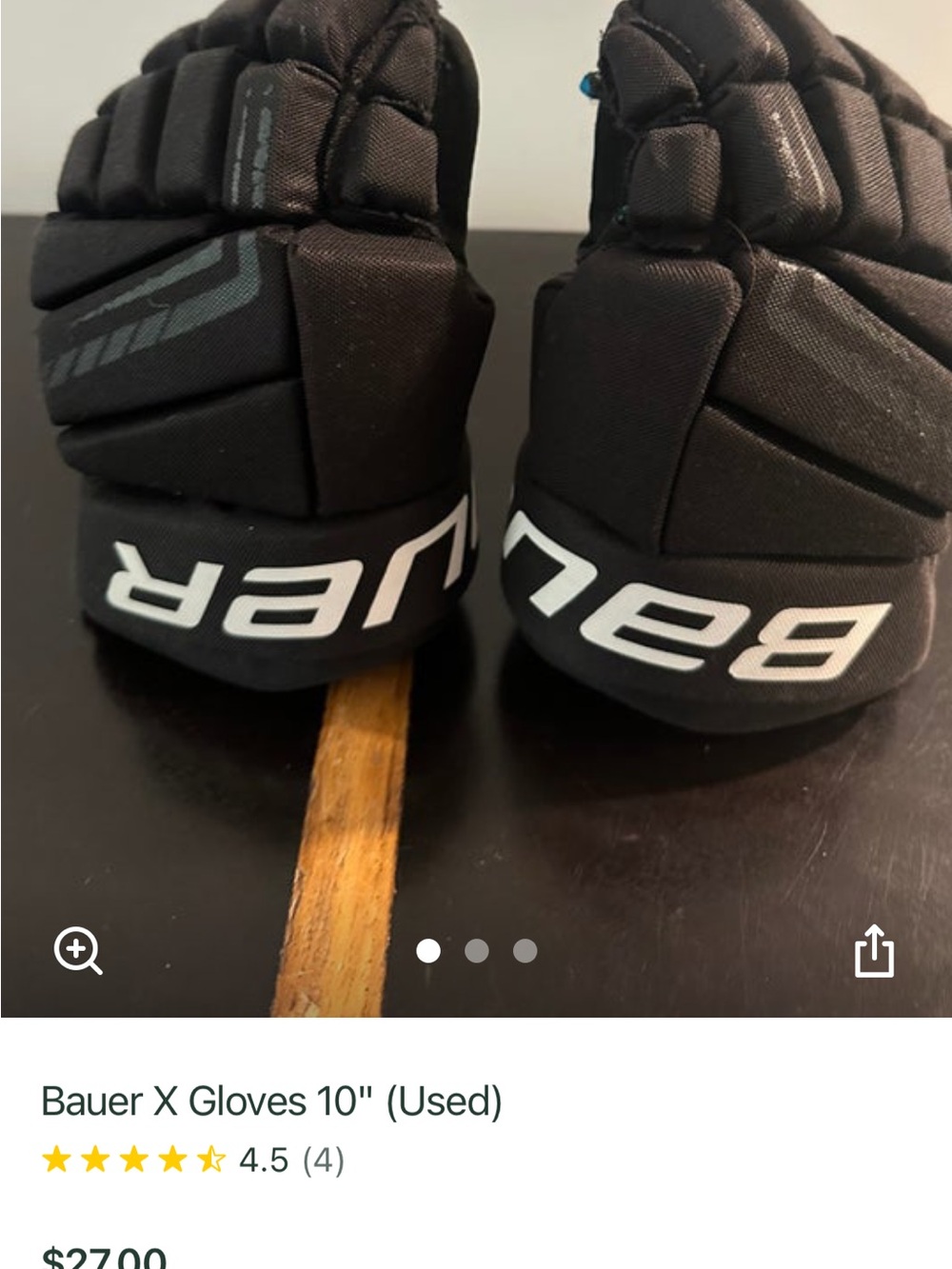 Bauer Black Hockey Gloves with White Logo